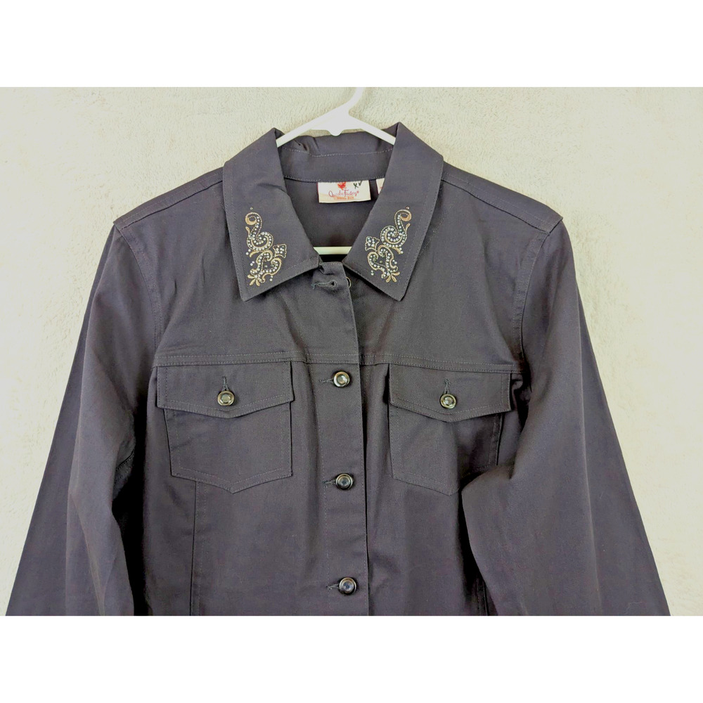 Quacker Factory Sz L Sequined Jacket Gray Buttons… - image 2